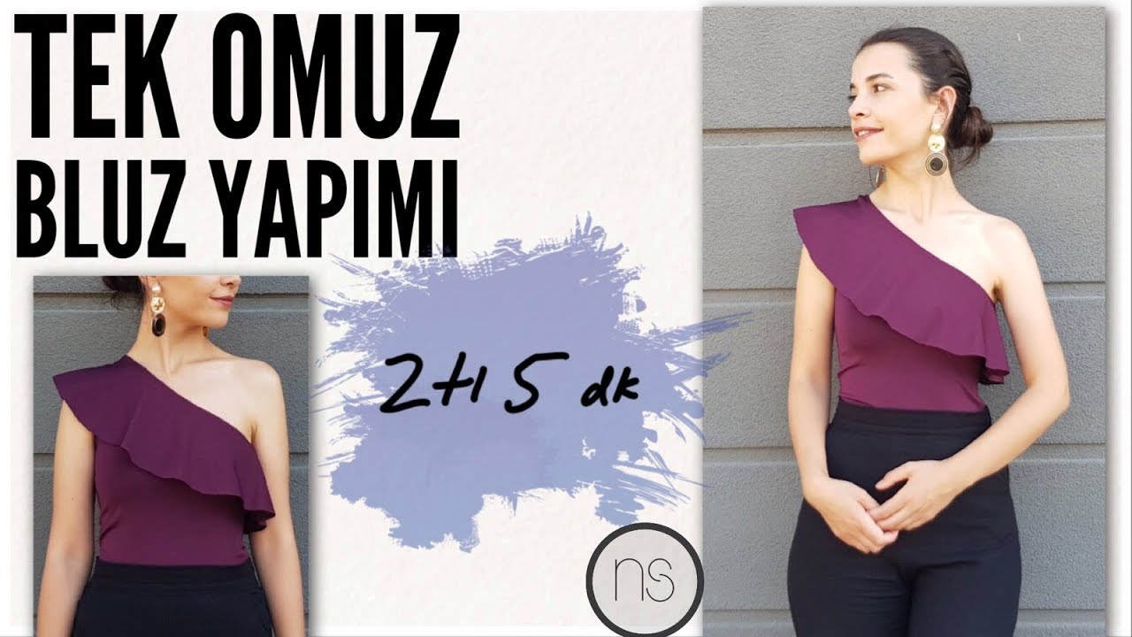 TEK OMUZ VOLANLI BLUZ YAPIMI /KALIPSIZ/ KOLAY / DIY one-shoulder top #nopattern