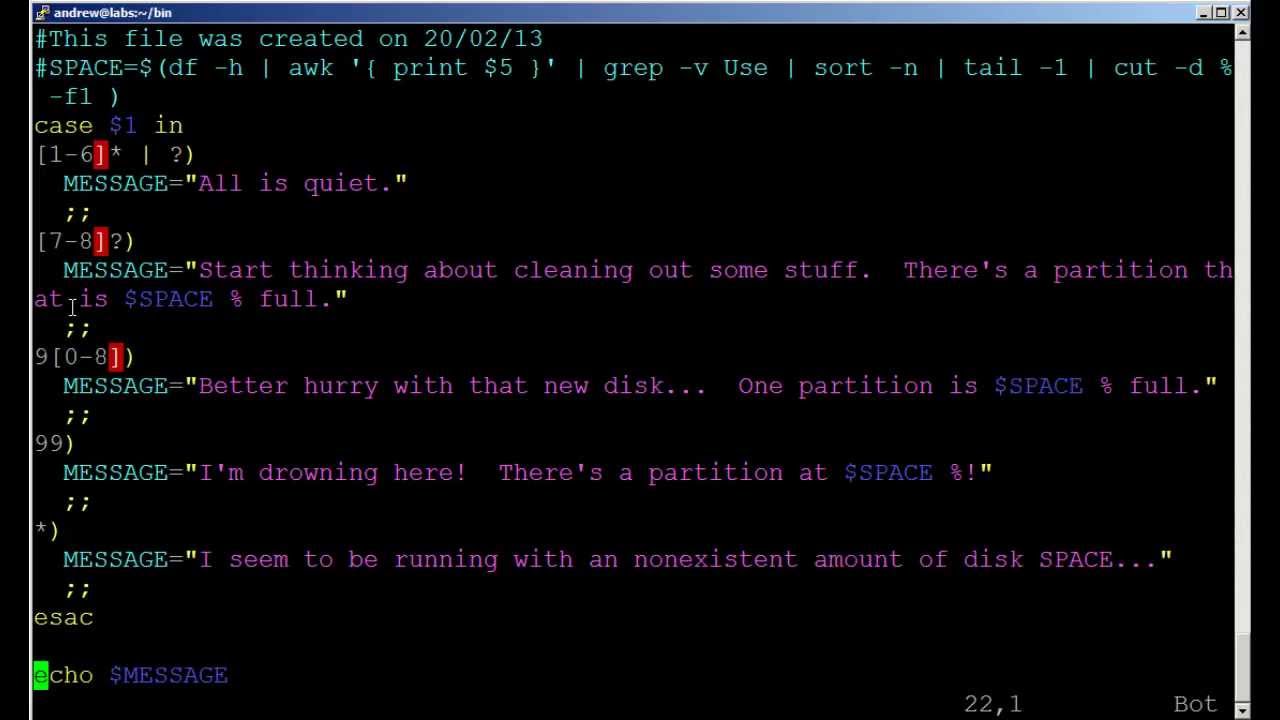 BASH scripting lesson 4 using case statements