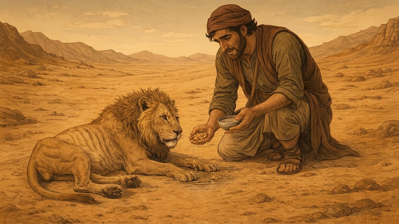 قصه الرجل الفقير  الذي أطعم أسدًا جريحًا في الصحراء… ففتح الله له أبواب الرزق