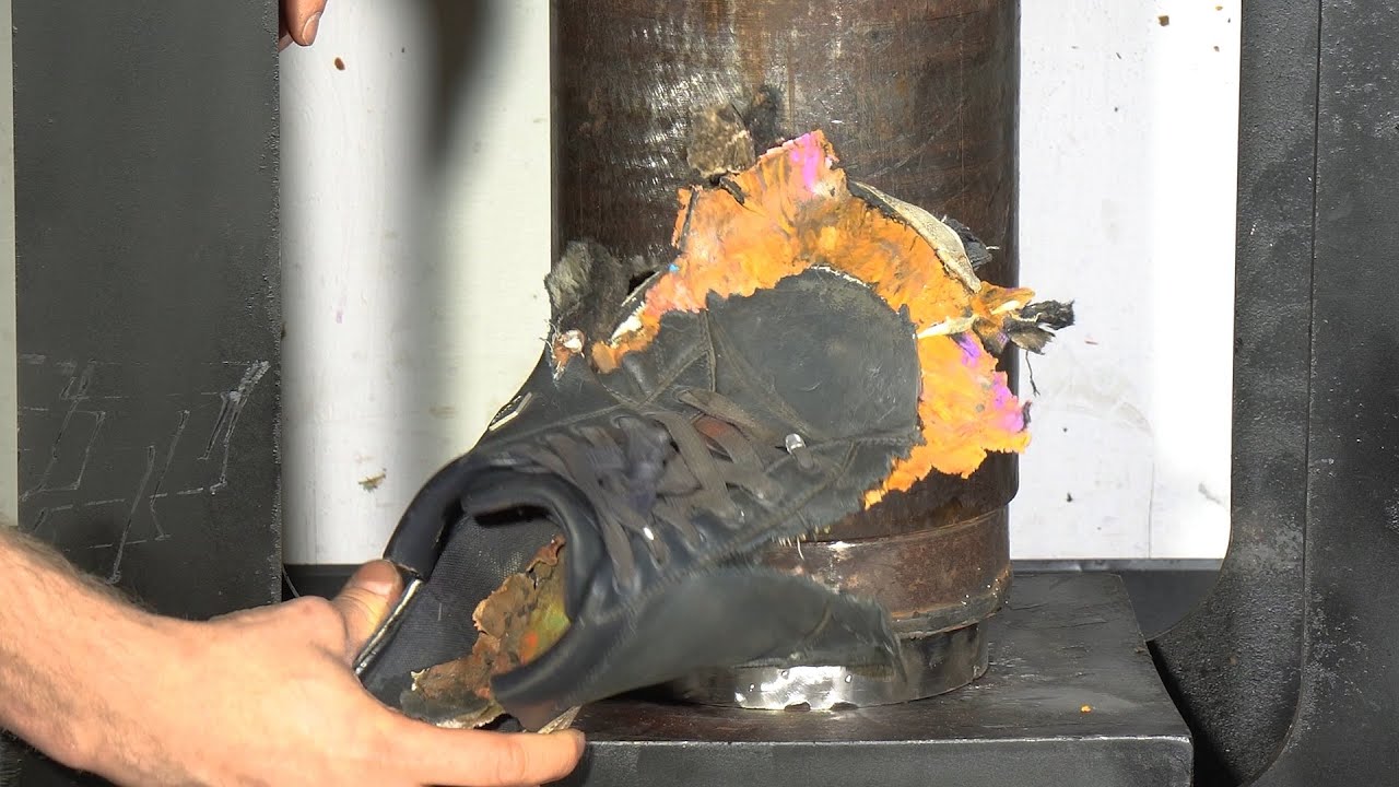 Safety Shoes Vs. World's Fastest Press |  at 10,000 fps
