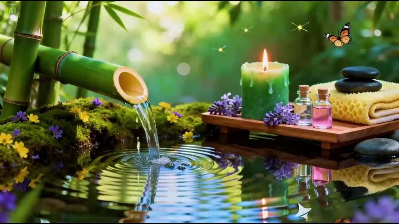 Soothing Relaxation Music + Bamboo Water Sounds 🌿 Relieve Stress, Anxiety and Depression, Deep S...
