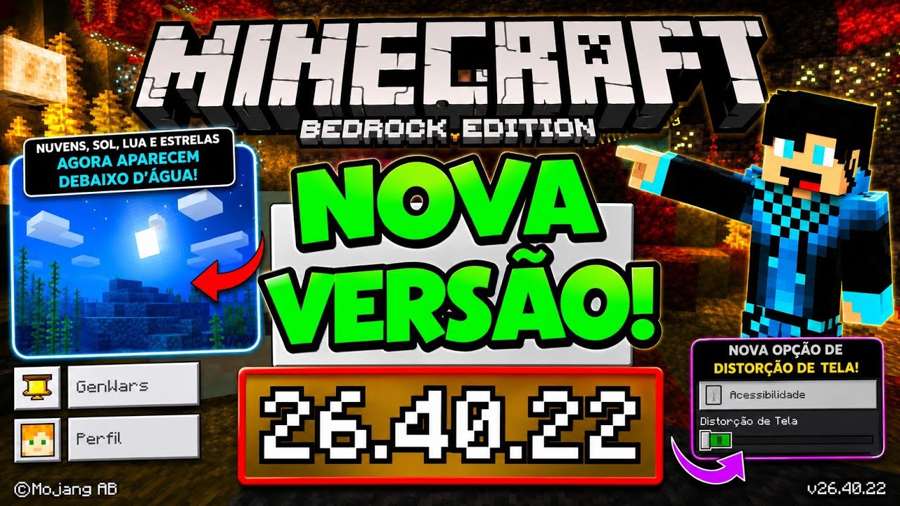 MINECRAFT PE 26.40.22 | C&Eacute;U VIS&Iacute;VEL DEBAIXO D'&Aacute;GUA E NOVA OP&Ccedil;&Atilde;O! (Bedrock)