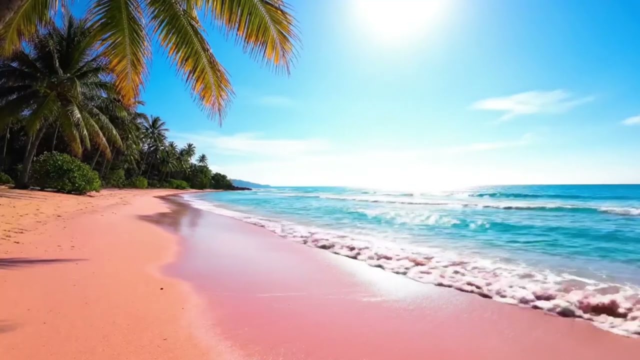 Pink Beach Komodo ASMR 8K – Morning White Noise Waves 🌊😴
