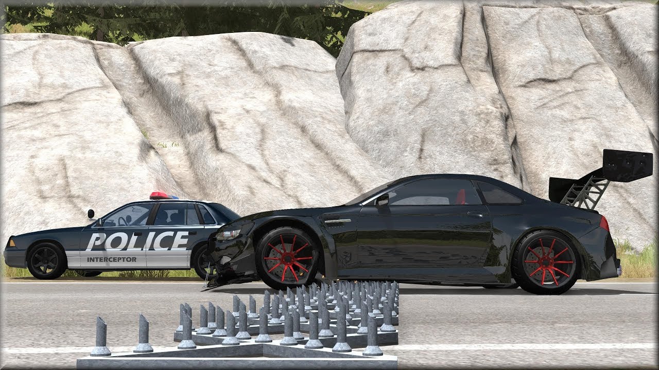 BeamNG Drive High Speed Realistic Spike Strip Police Chases and Crashes #4 - Insanegaz