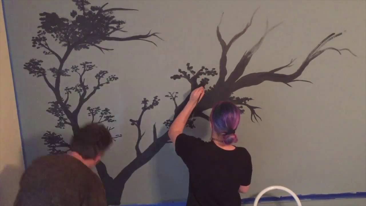 Tree wall mural speed painting for bedroom