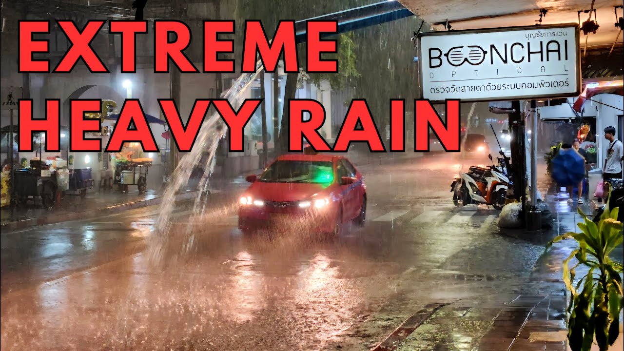 [4K UHD] Walking in Extreme Heavy Rain | Torrential Downpour in Bangkok