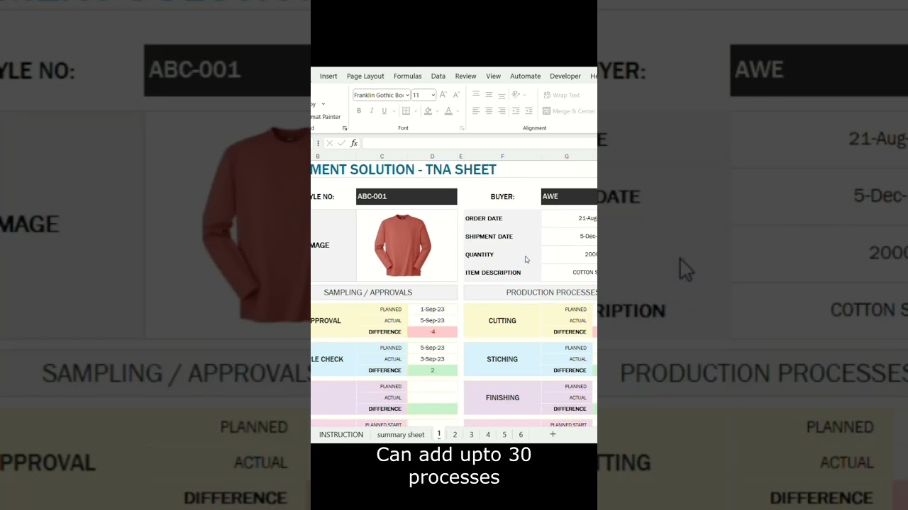 TNA EXCEL FOR GARMENT MANUFACTURING #excel #garments #garmentindustry #garmentmanufacturing