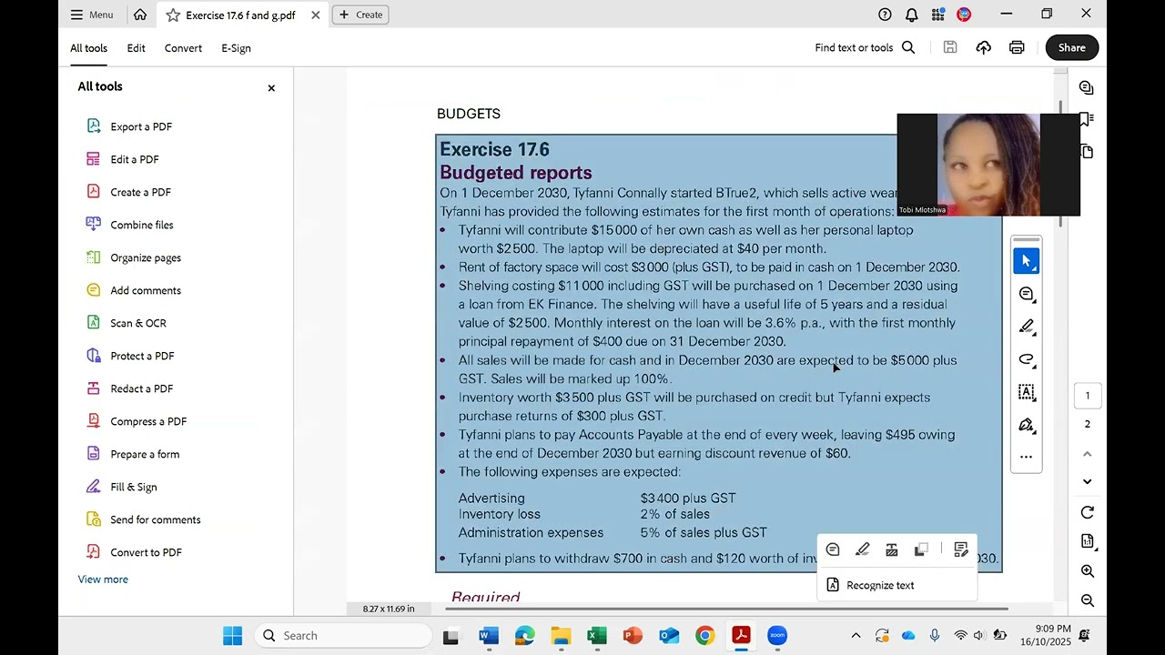 Budgeted Balance Sheet Part 1 of 3