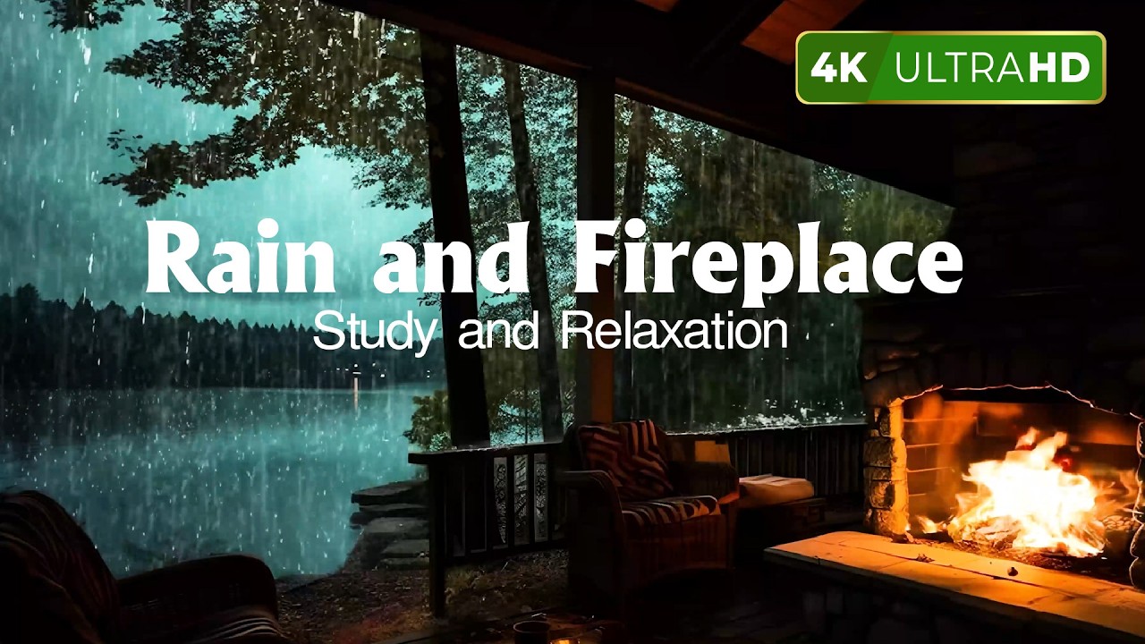 Sitting On The Porch | Heavy Rain and Fireplace Sounds | Sleep, Study and Relaxation, Meditation