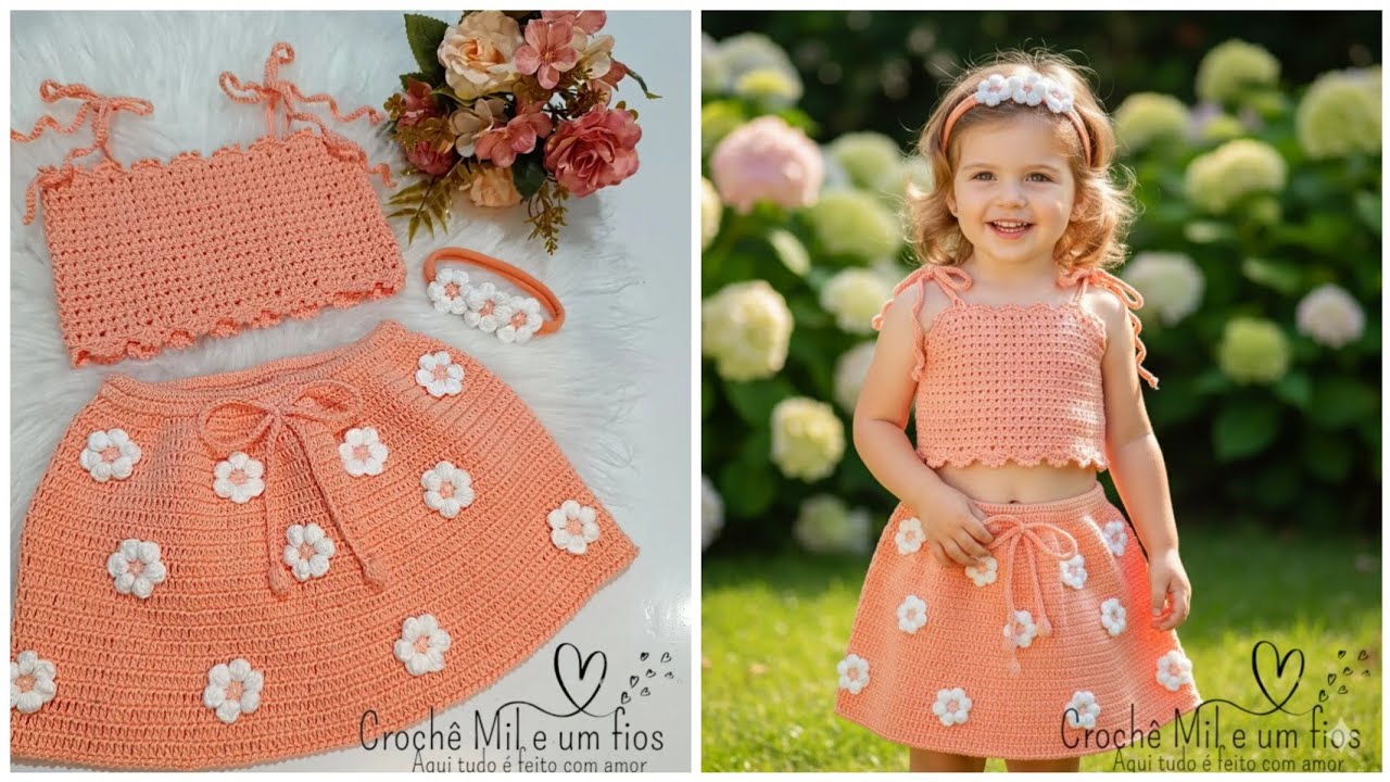 💕aprenda a fazer esse conjunto de crochê infantil do tamanho               (RN ATÉ 6 anos)