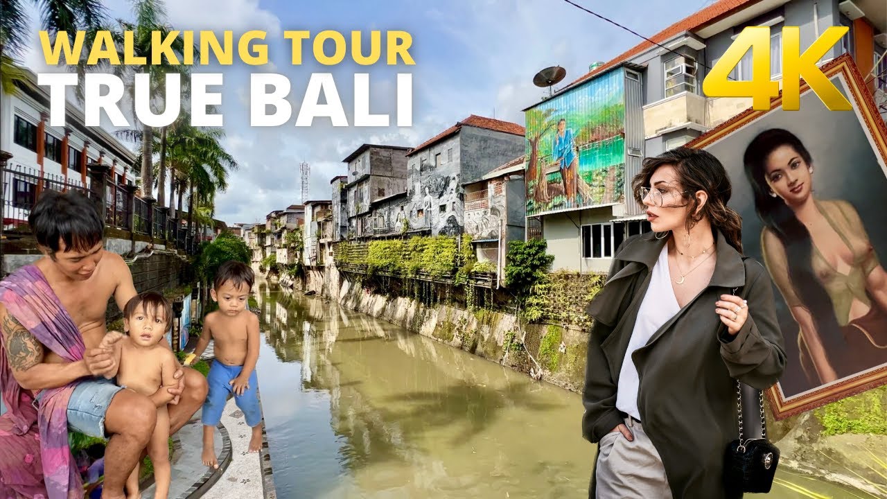 REAL NON-TOURIST BALI. Slums and Wealth. DENPASAR INDONESIA. 4K VIRTUAL WALKING TOUR. City walks