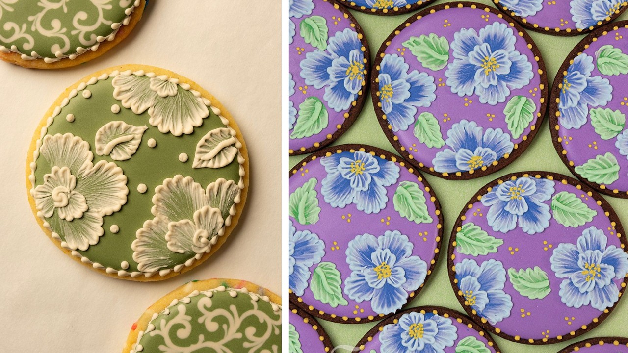 Amazing brush embroidery royal icing cookies | 30 minutes of relaxing cookie decorating