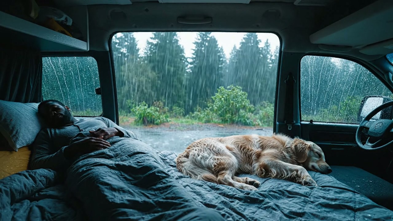Sonidos de Lluvia en Ventana de Caravana durante una Tormenta Nocturna para Sueño Profundo