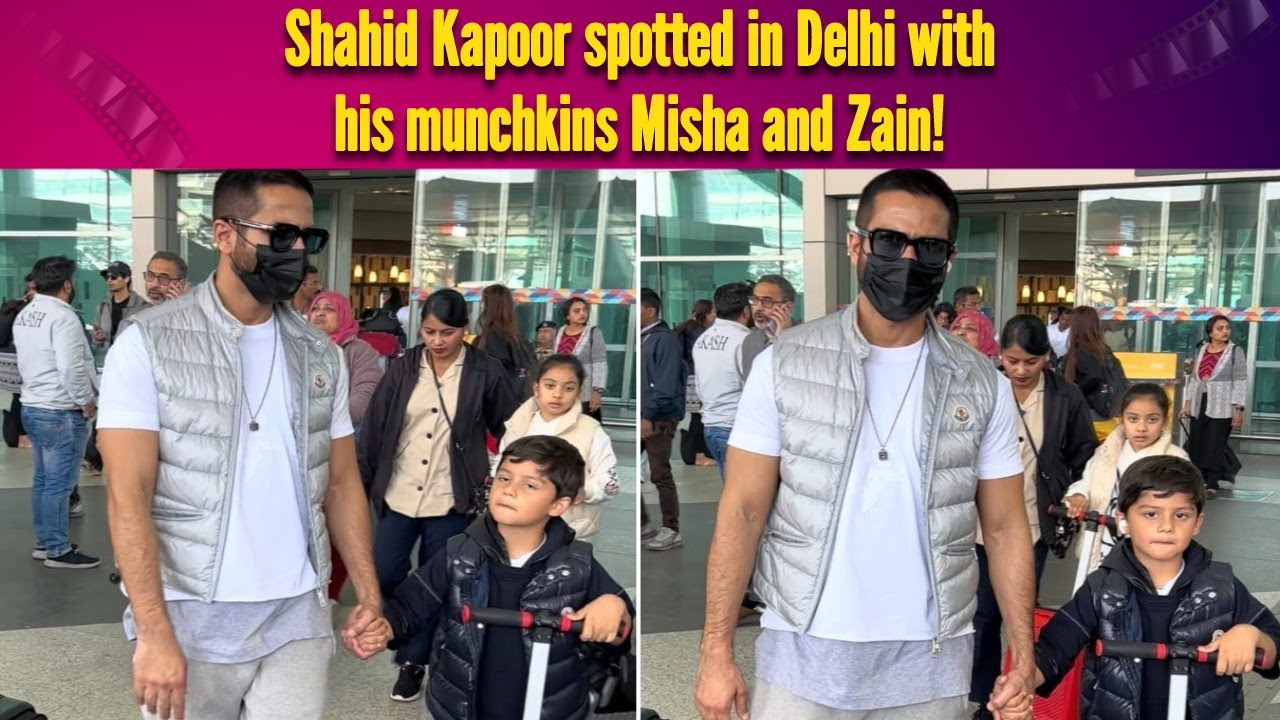 Shahid Kapoor holds son Zain’s hand at Delhi airport; daughter Misha joins
