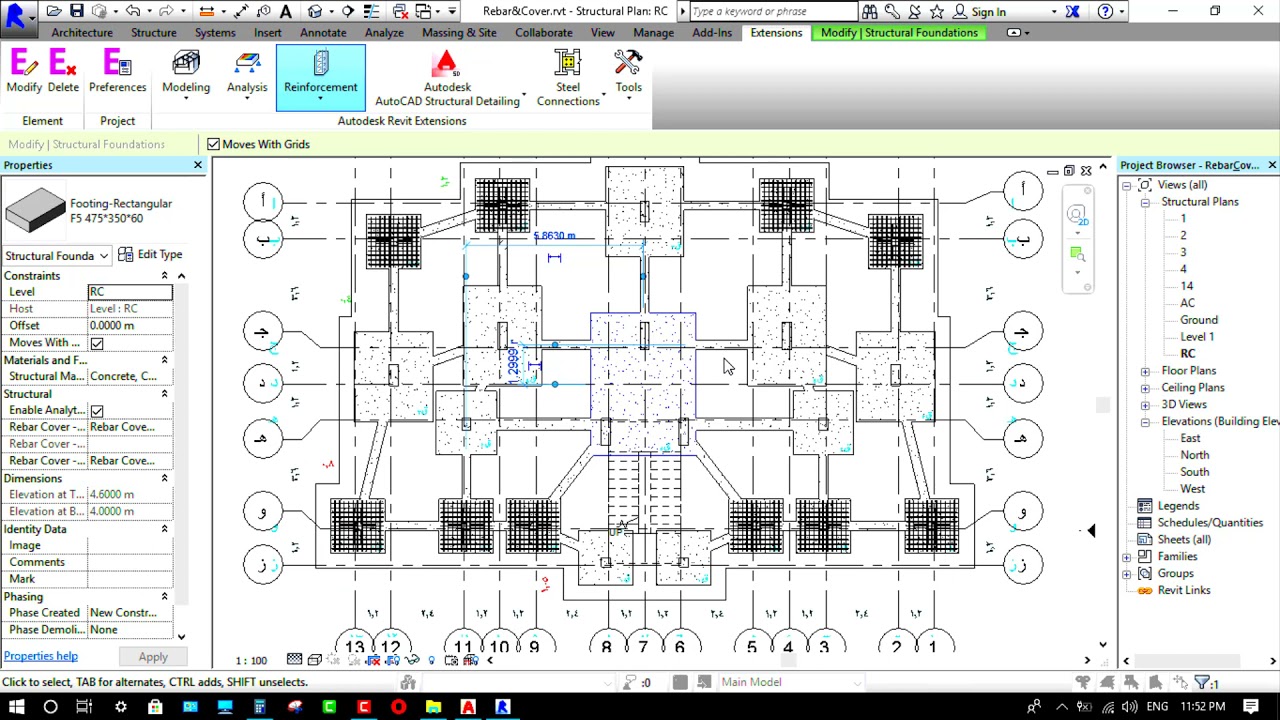 Revit 3 ( RC Reinforcement in revit ) تسليح القواعد المنفصلة والمشتركة على الريفت