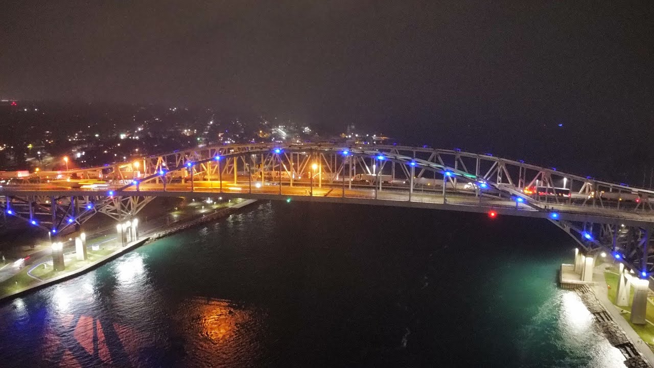 Darkness Falls: The Blue Water Bridge: Drone Footage (Port Huron, Michigan)