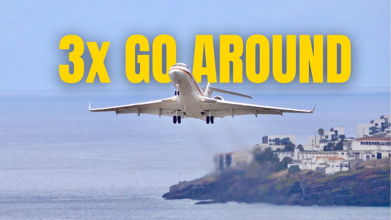 3x Training Go-Around at Madeira Airport - Bombardier Global 6000 German Air Force