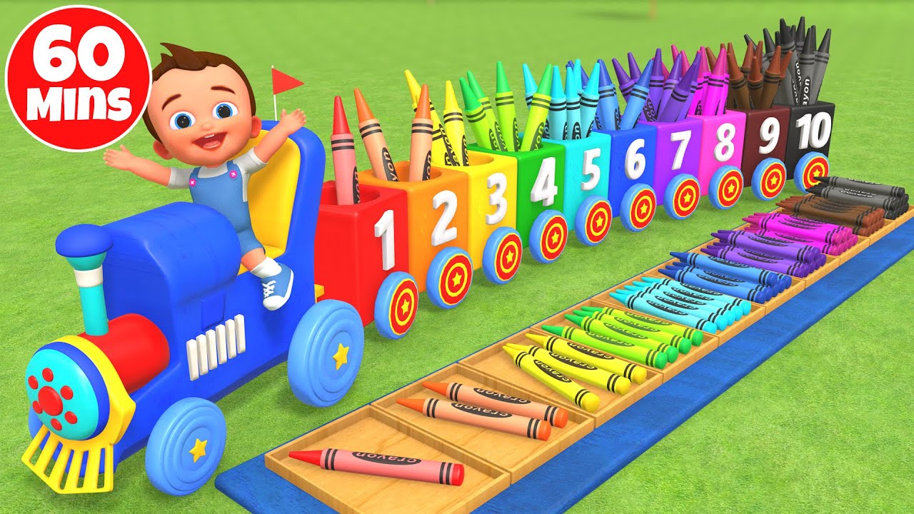 Learning Colors & Numbers: Crayon Train Rhymes for Toddlers - 60-Minute Fun Collection!