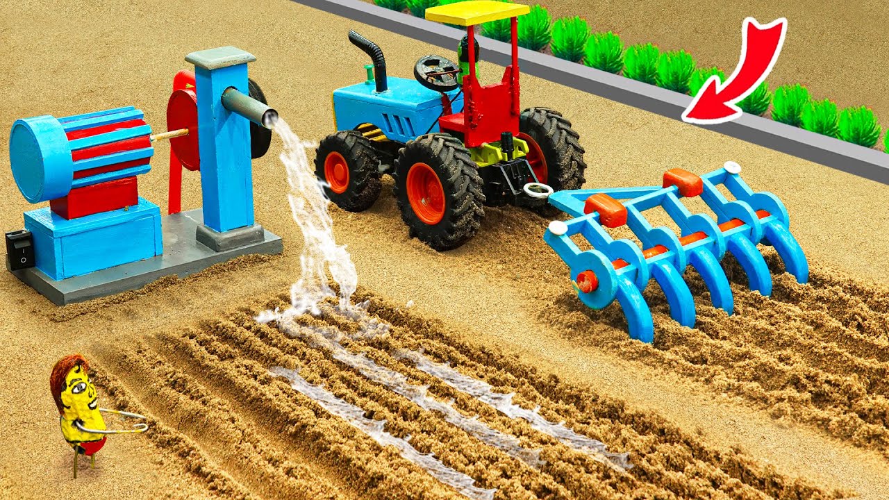Diy mini tractor Plowing machine & making water pump machine science project |