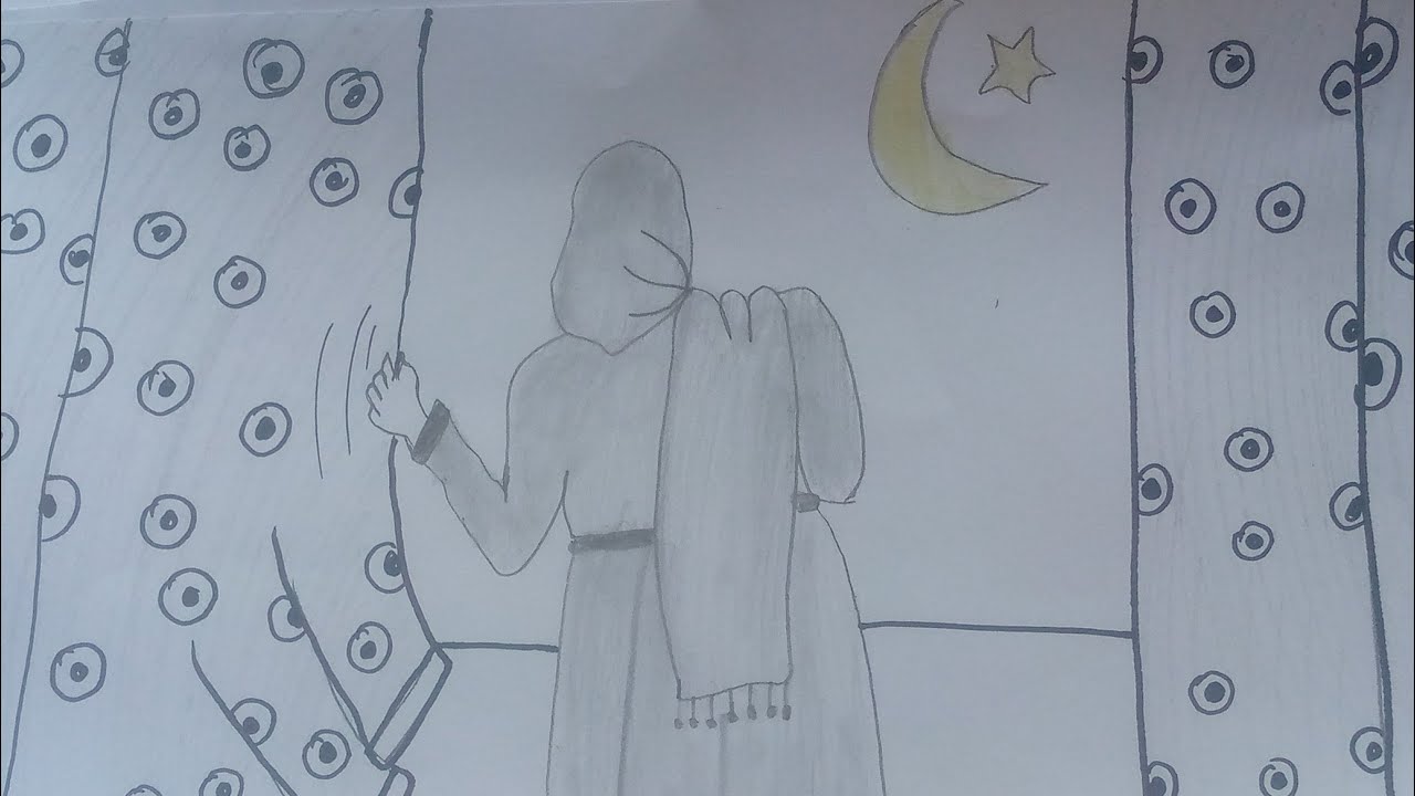 Beautiful easy girl drawing hijabi girl drawing from back side drawing step by step for beginners 