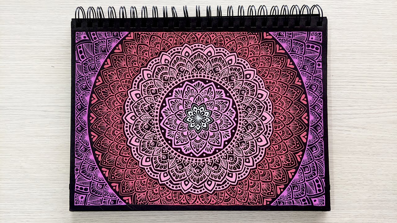 How to draw full page Mandala art | Colorful Mandala on black paper | tutorial for beginners