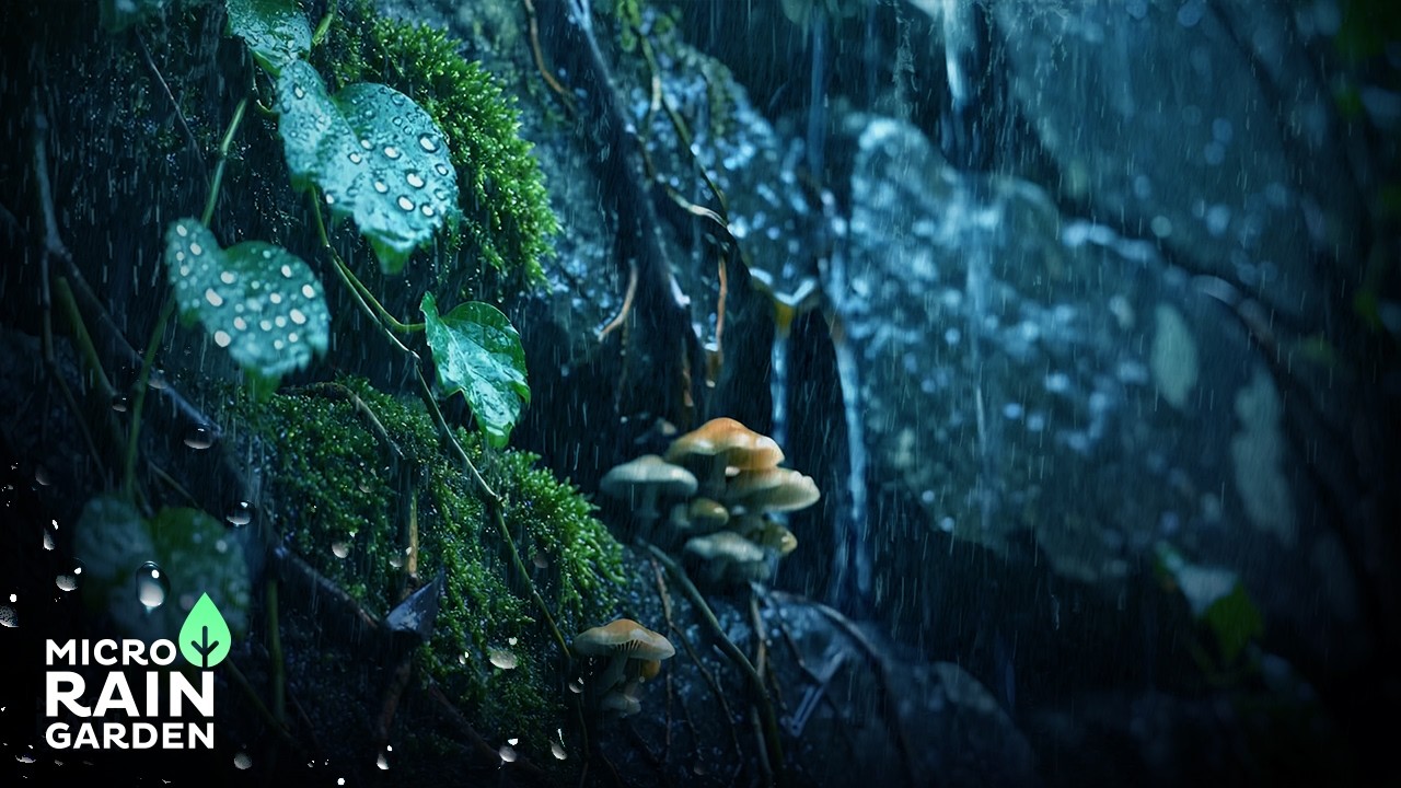 Night Rain on Moss, Leaves & Mushrooms 🌧️ Deep Sleep White Noise • 10 Hours
