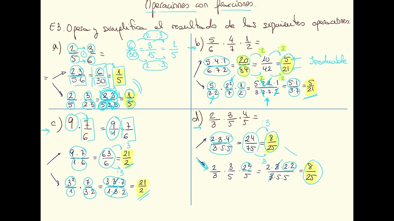 Multiplicaciones sencillas de fracciones y números enteros