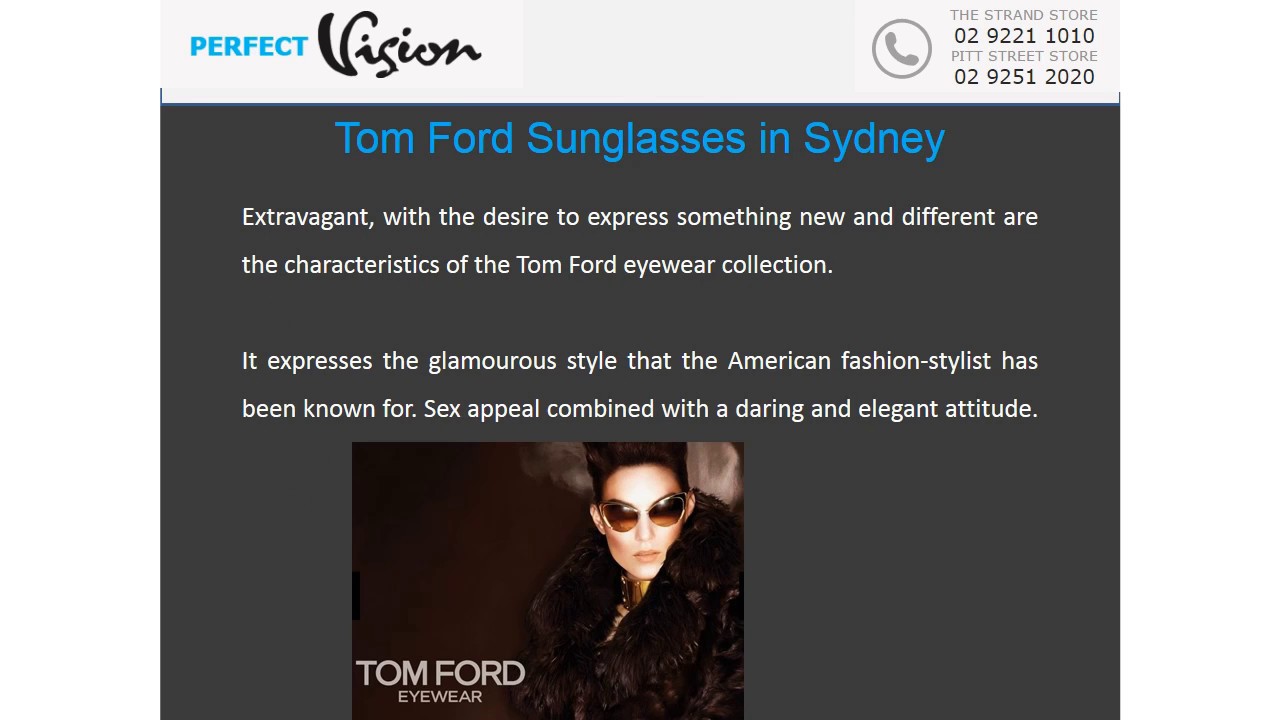 Perfect Vision Presents Tom Ford Spectacles & Sunglasses In Sydney