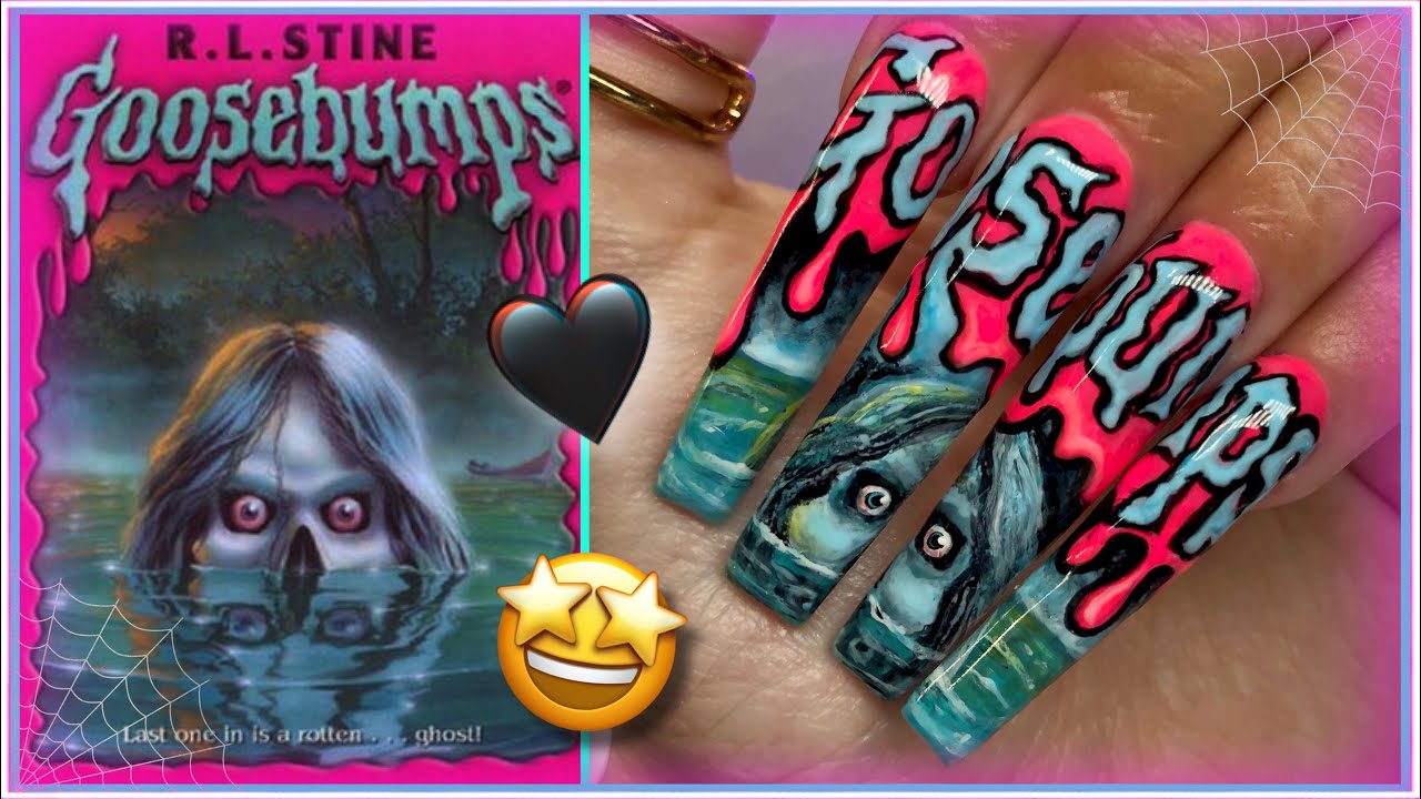XXL Goosebumps Halloween Nails! Extendo Acrylic Nails | Hand Painted Nail Art | DIY Tutorial