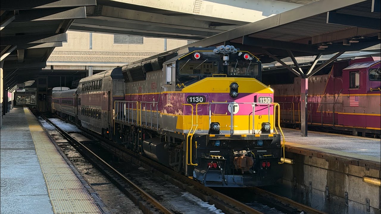 (YELLOW NOSE HERITAGE UNIT) MBTA: Lowell Line Train departing North Station