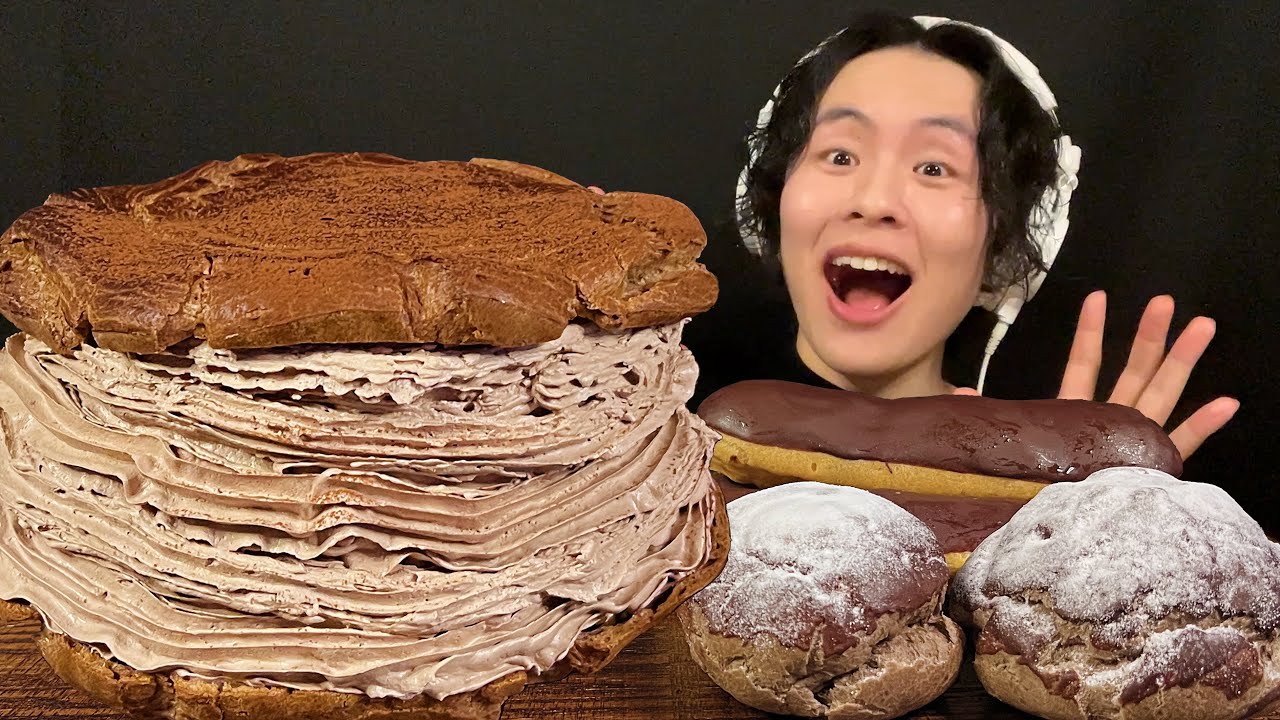 ASMR 巨大チョコシュークリーム‼️【咀嚼音/mukbang/Eating Sounds】