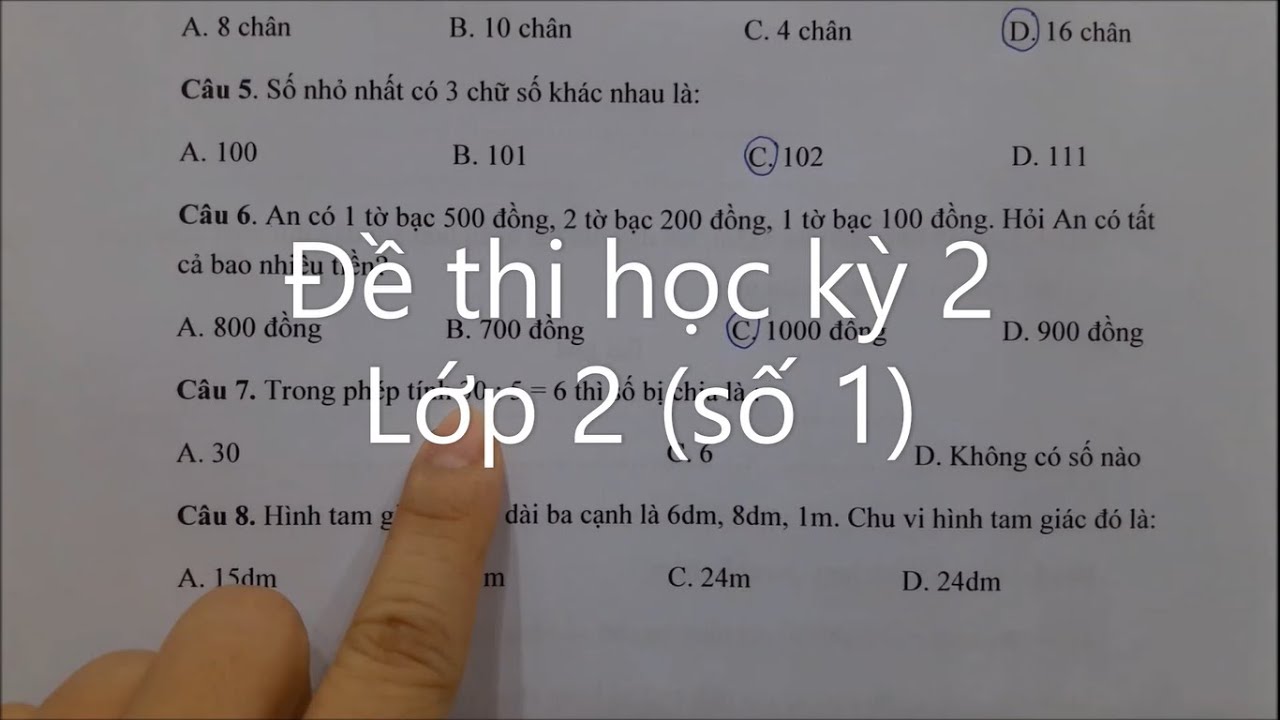 Toán lớp 2 - Đề thi học kỳ 2 lớp 2. Đăng ký học cô Lan 0968035669