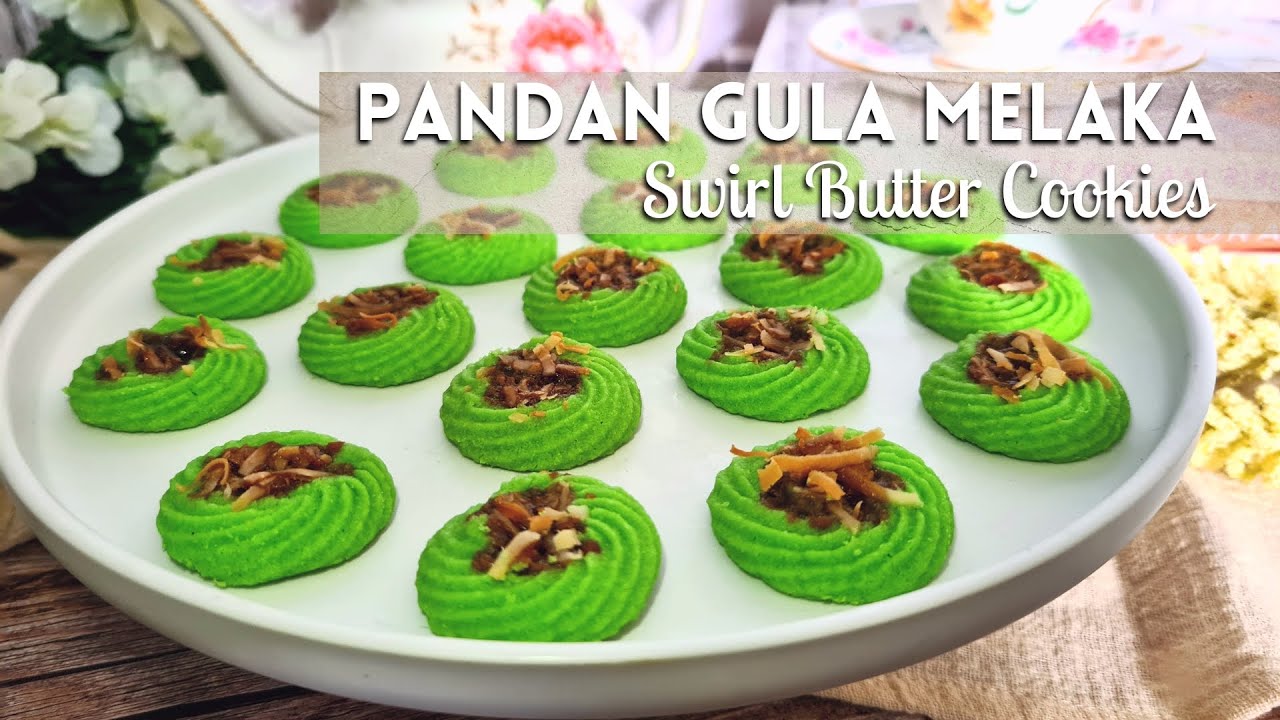 Onde Onde Butter Cookies | Pandan Gula Melaka Swirl Butter Cookies Recipe | Resepi Biskut Raya