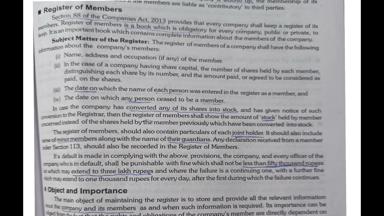 Register of members and its object and importance
