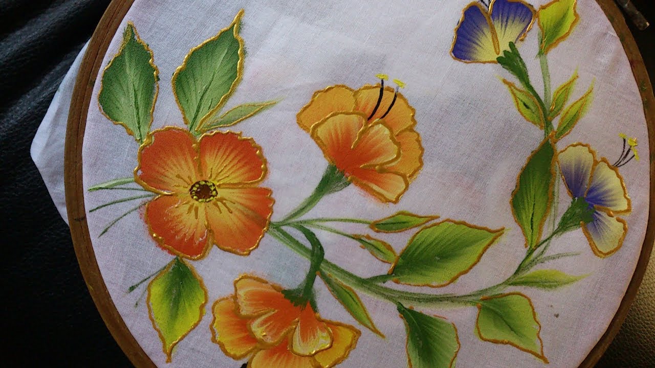 Fabric painting. One stroke painting on clothes.