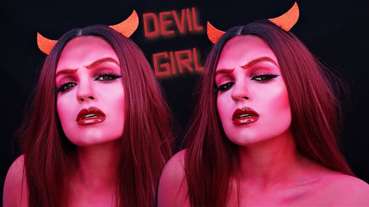 Devil Halloween Makeup (but she's pink af!)