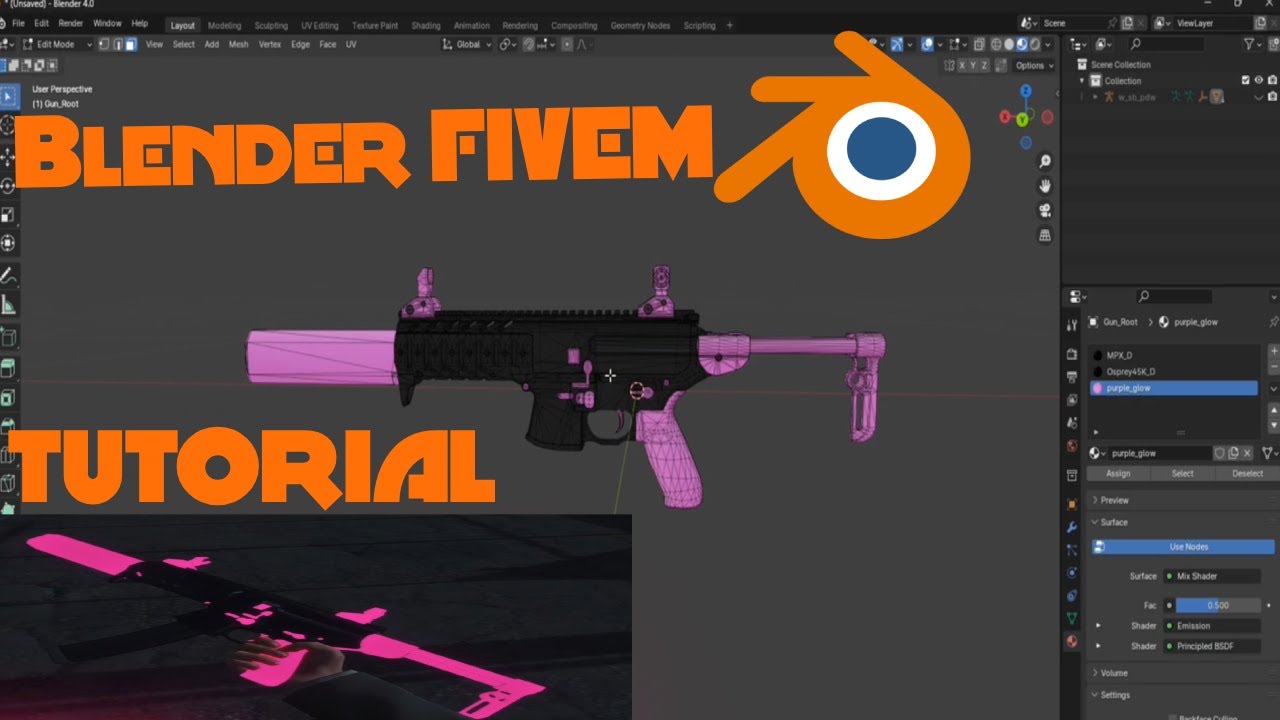 (Blender Tutorial) How to Create Glowing Guns for FiveM GTA5