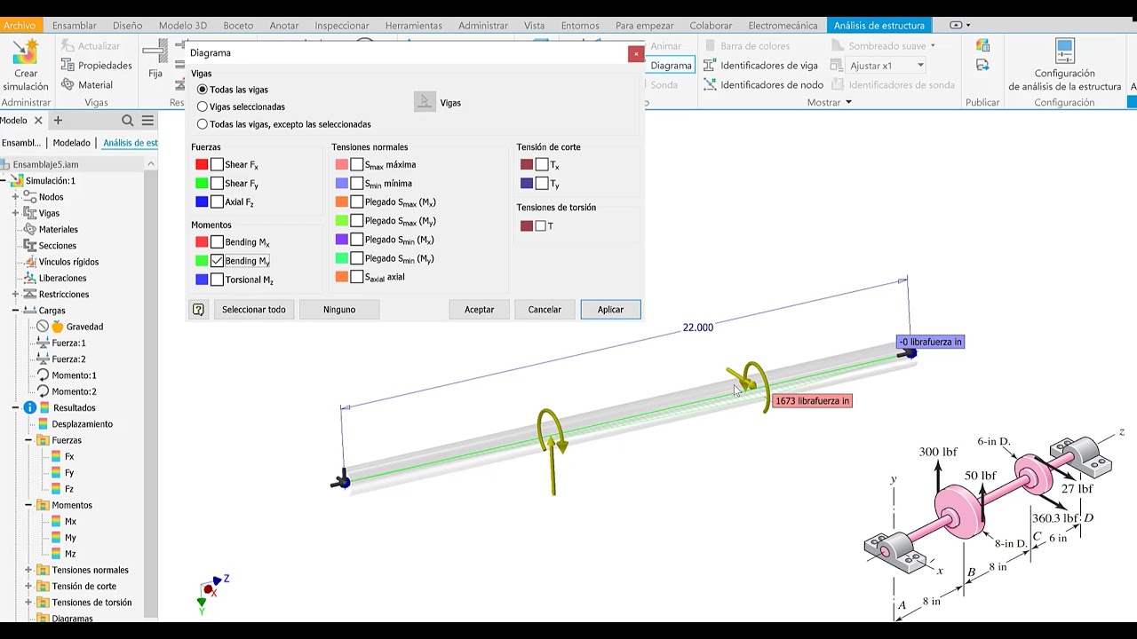 Inventor 15 Diagramas de momento, torsión y cortante en vigas 