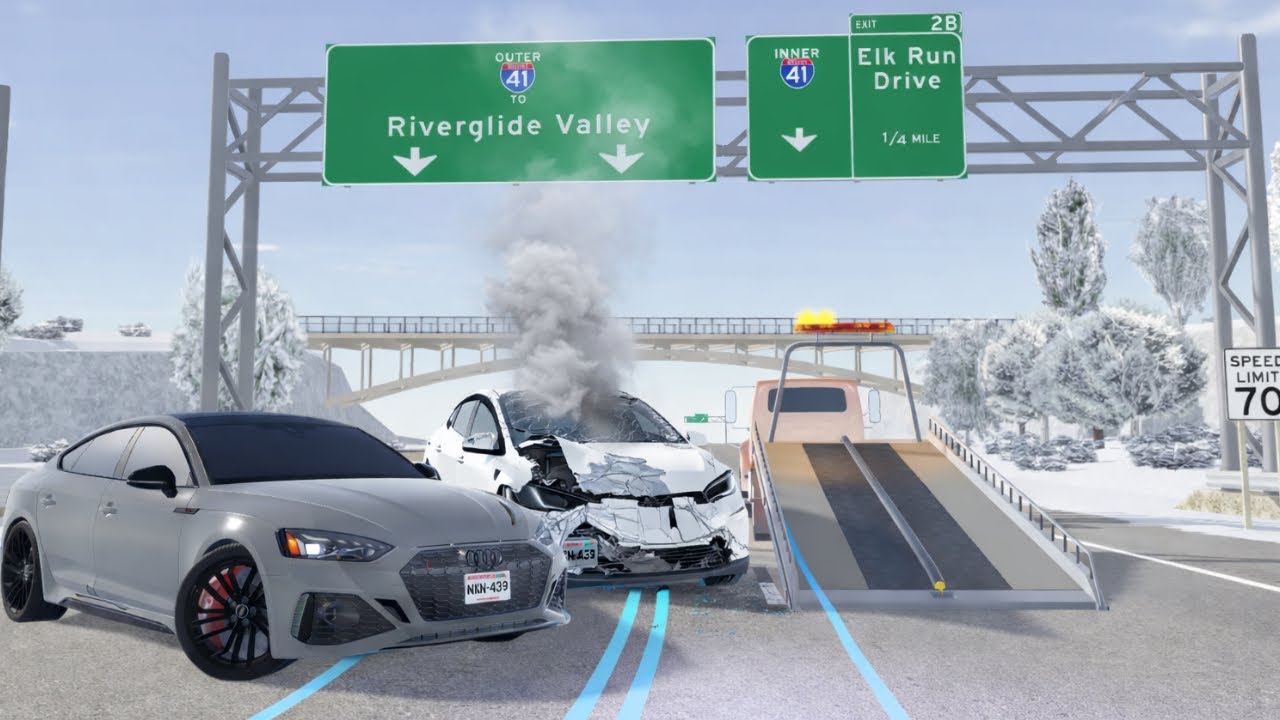 *НОВИНКА* Автопилот Tesla на шоссе в Гринвилле, штат Висконсин. Авария в Roblox. Ролевая игра.