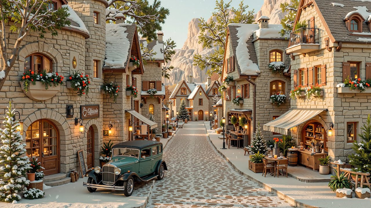 Charming Winter Town Jazz 🎄 Cozy European Caf&eacute; Ambience with Soft Piano Jazz Music for Study