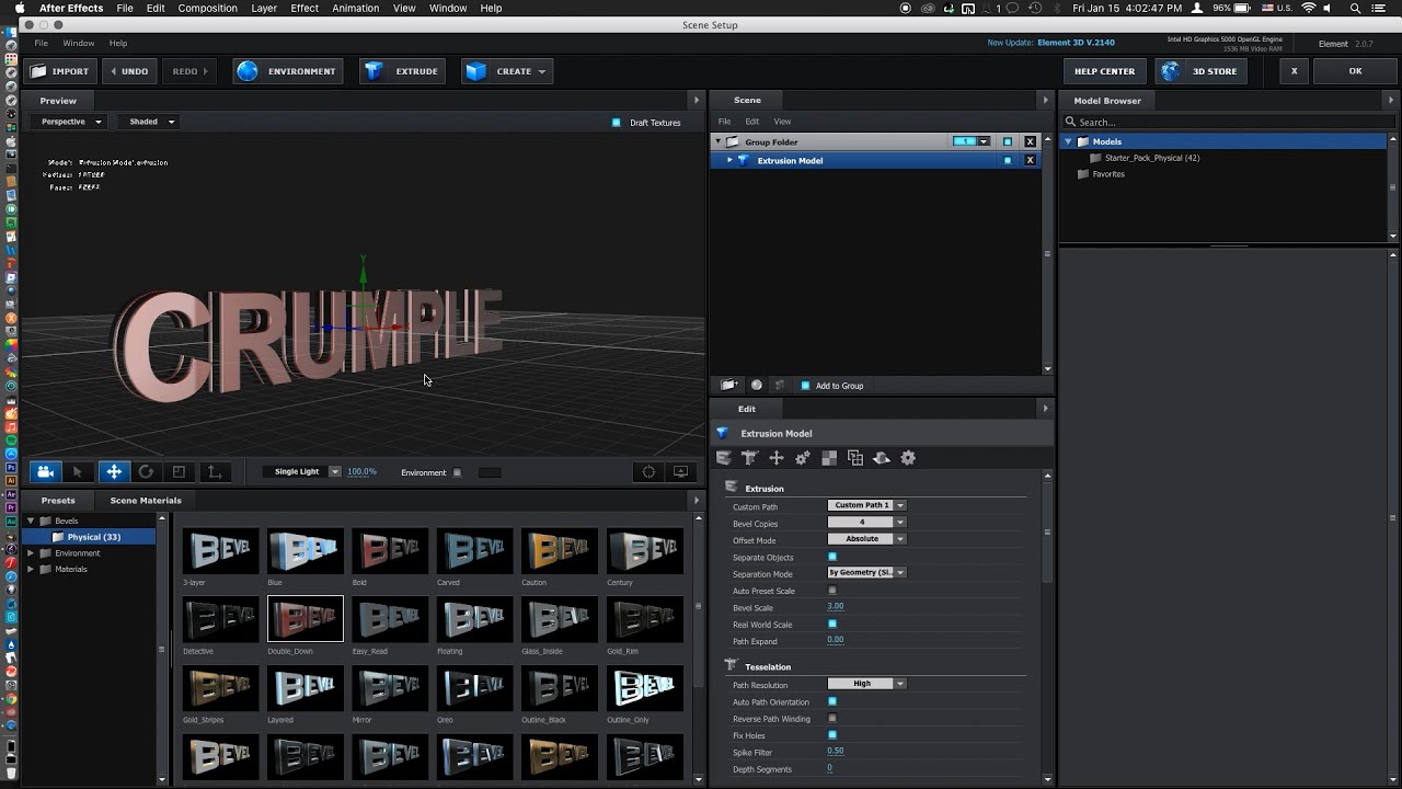 Crumpling Text Transition in Element 3D