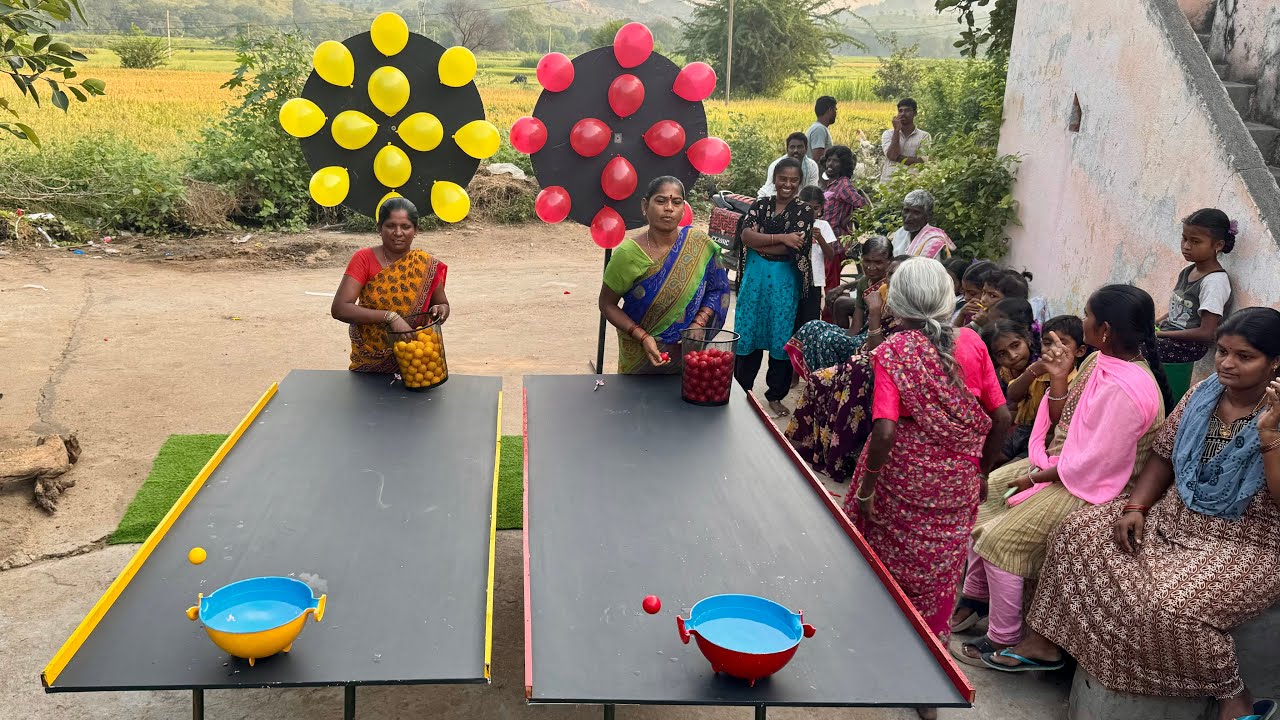 Drop the pingpong ball and pop the balloons challenge|| Village Avengers
