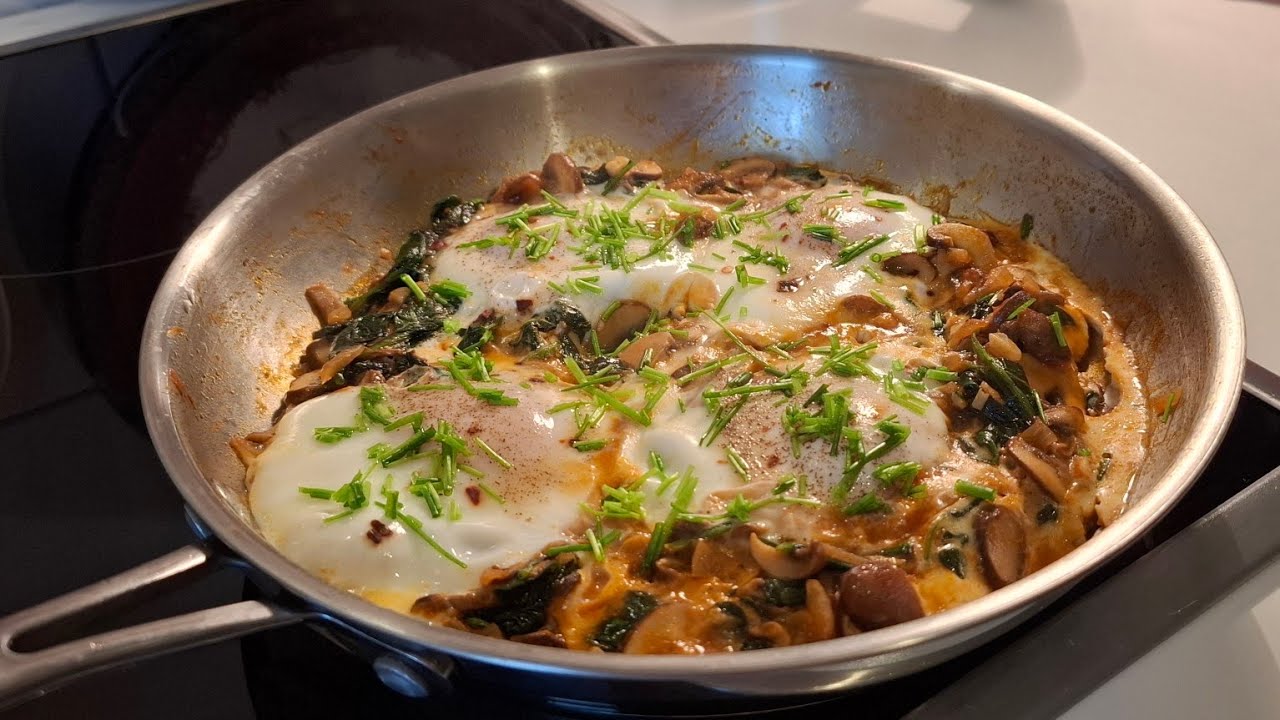 ONE POT MEAL- Jaja sa špinatom i gljivama- Brz i preukusan doručak! #brzirecepti 