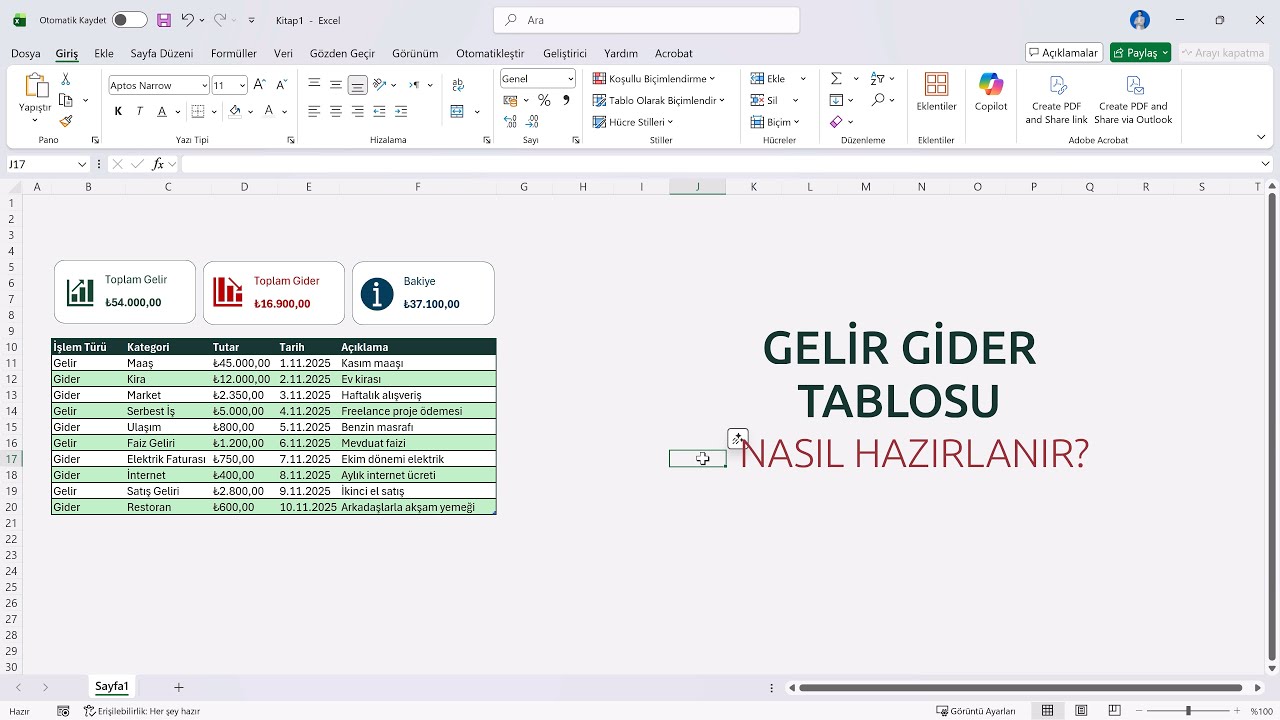 Excel’de Gelir Gider Tablosu Nasıl Hazırlanır? | Bütçe Takip ve Otomatik Hesaplama