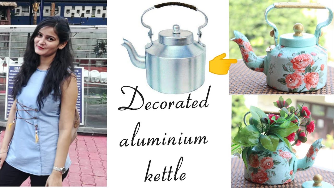 Decorated aluminium kettle || Decoupage on kettle//decoupage work