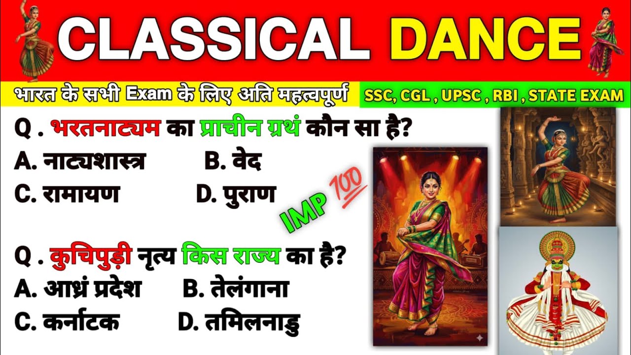 👉 Classical Dance MCQs | Indian Classical Dance Questions | GK Dance Quiz 2026