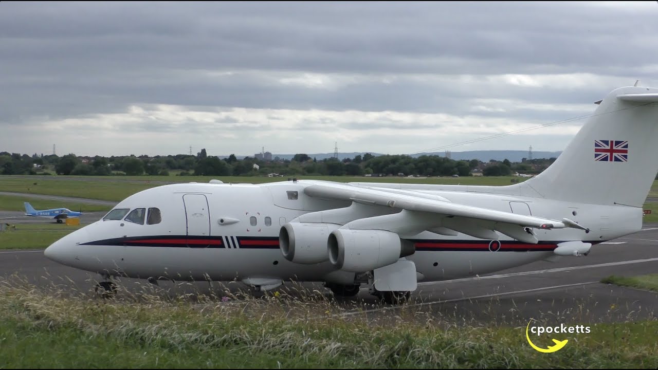 Queens Flight BAE 146 ZE701 Royal Airforce  - Very close up Departure - Gloucestershire Airport