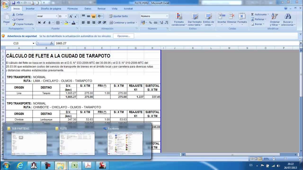CALCULO DEL FLETE DE MATERIALES DE CONSTRUCCION EN PERU