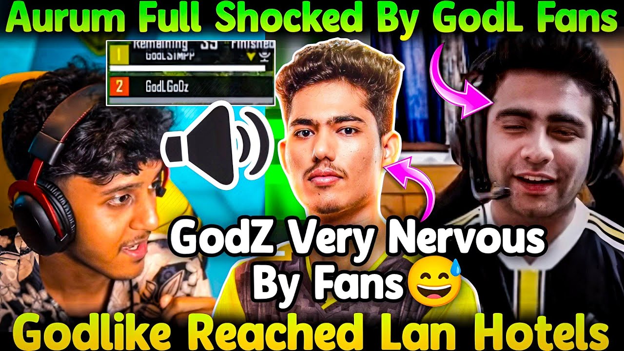 Coach Aurum Full Shocked By GodLike Fans Support💛🤯 GodZ Very Nervous By Fans🥵 GodL Players Lan Hotel