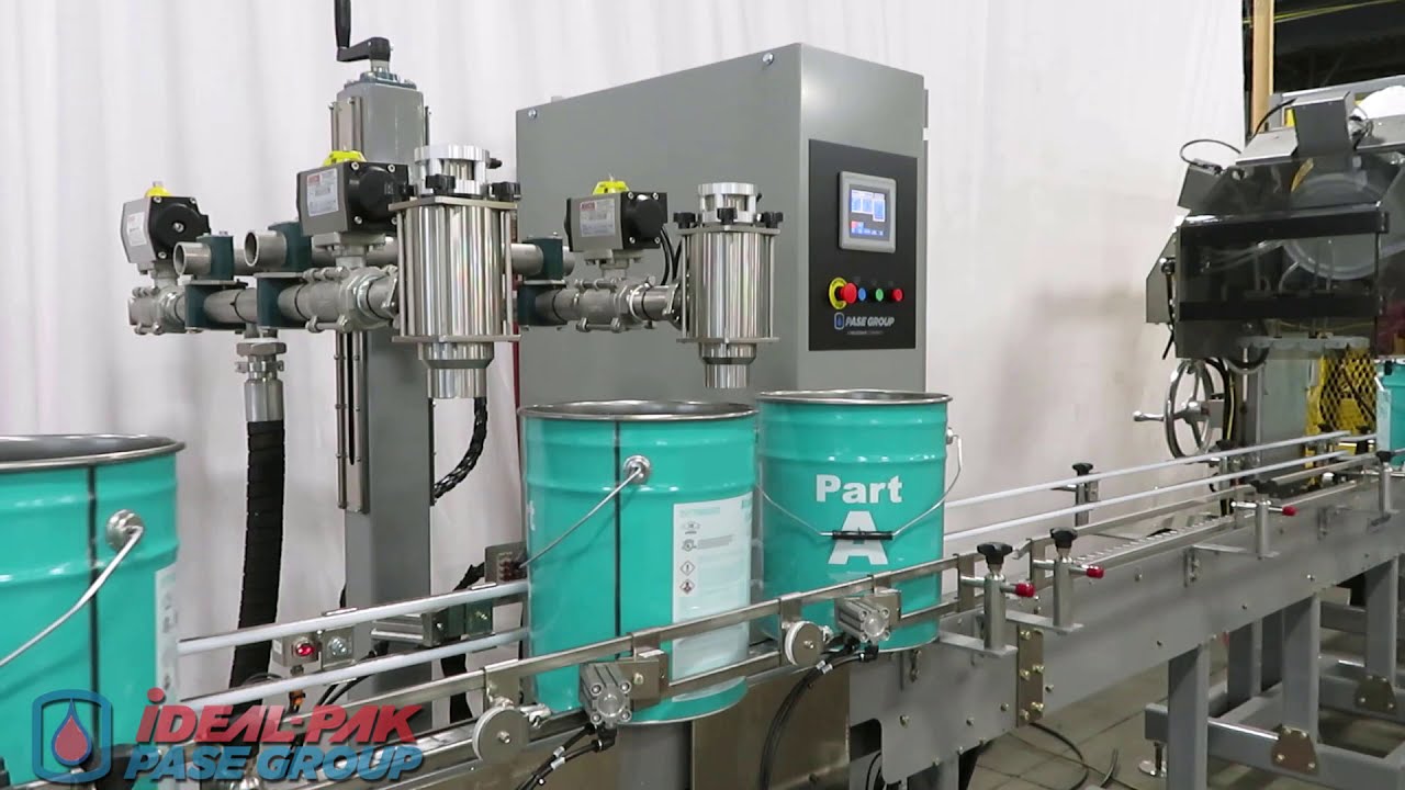 The PASE Group Two Head Metal Pail Filling Machine with Auto Lid Placer & Lid Closer